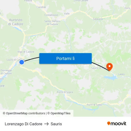 Lorenzago Di Cadore to Sauris map