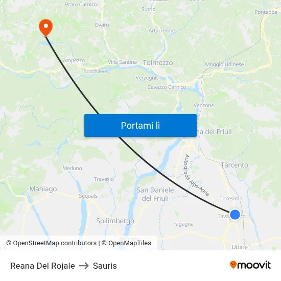 Reana Del Rojale to Sauris map