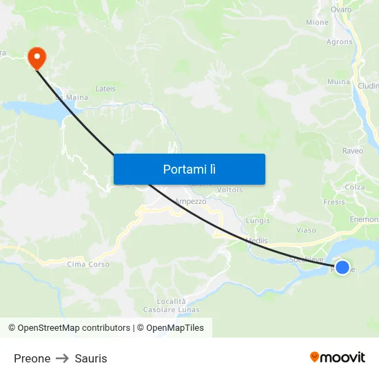 Preone to Sauris map