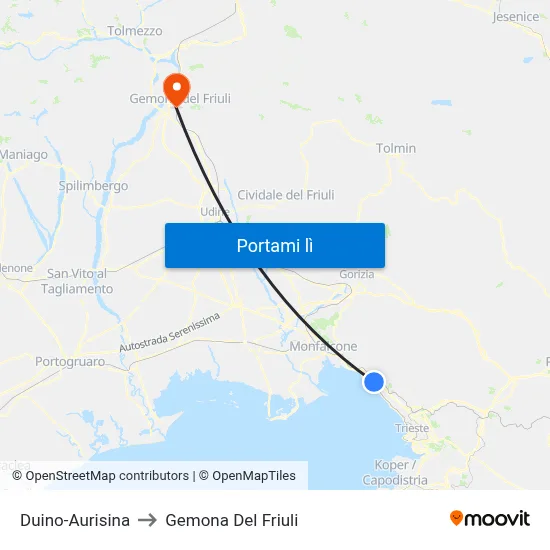 Duino-Aurisina to Gemona Del Friuli map