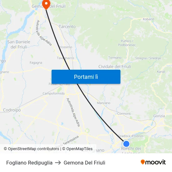 Fogliano Redipuglia to Gemona Del Friuli map