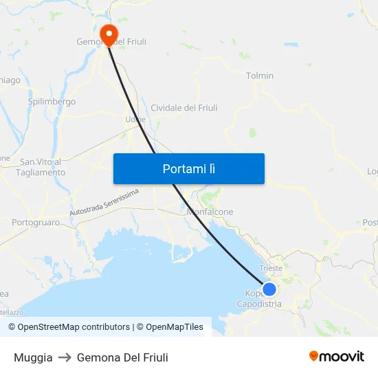 Muggia to Gemona Del Friuli map
