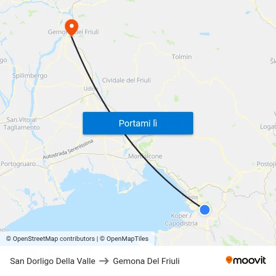 San Dorligo Della Valle to Gemona Del Friuli map
