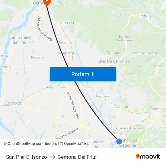 San Pier D' Isonzo to Gemona Del Friuli map