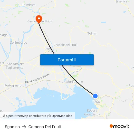 Sgonico to Gemona Del Friuli map