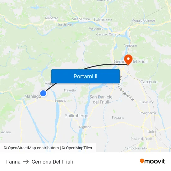 Fanna to Gemona Del Friuli map