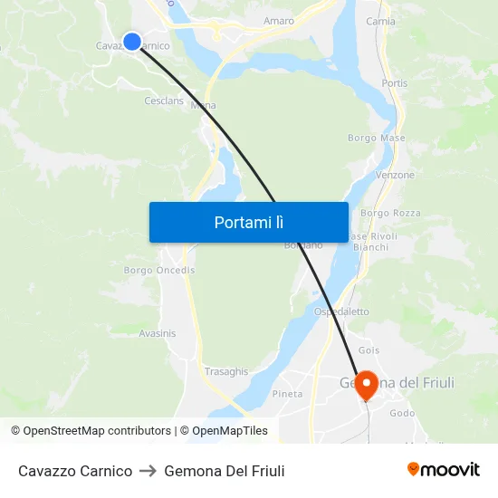 Cavazzo Carnico to Gemona Del Friuli map