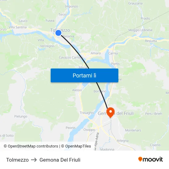 Tolmezzo to Gemona Del Friuli map