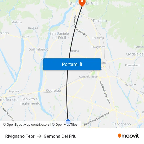 Rivignano Teor to Gemona Del Friuli map