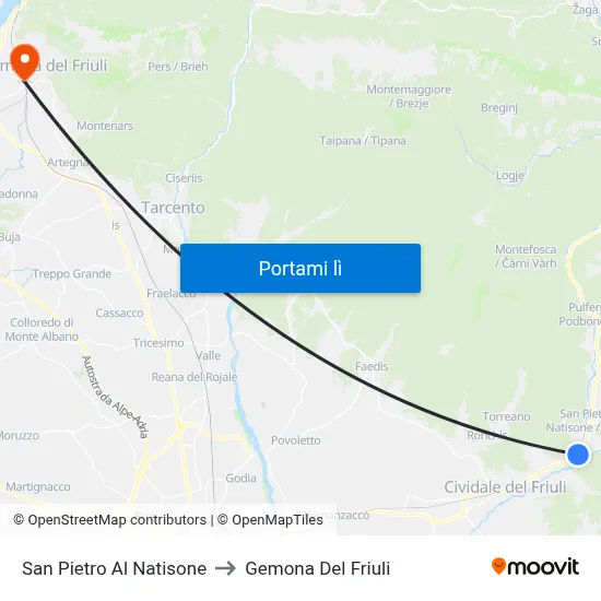 San Pietro Al Natisone to Gemona Del Friuli map