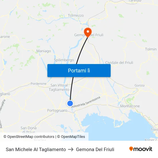 San Michele Al Tagliamento to Gemona Del Friuli map