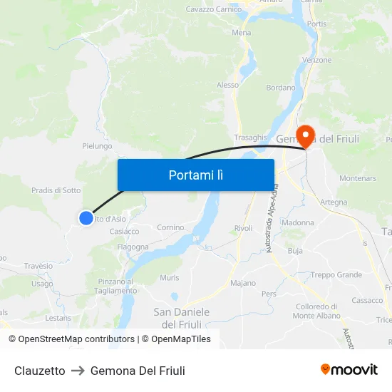 Clauzetto to Gemona Del Friuli map