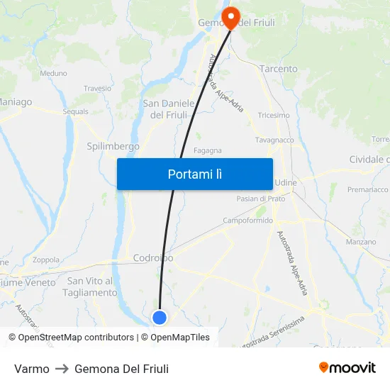 Varmo to Gemona Del Friuli map