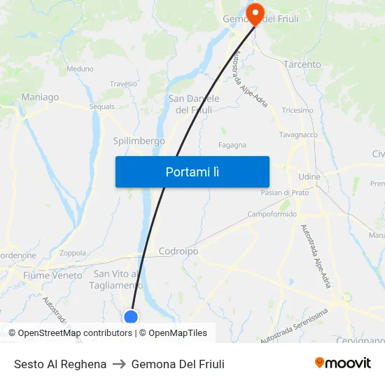 Sesto Al Reghena to Gemona Del Friuli map