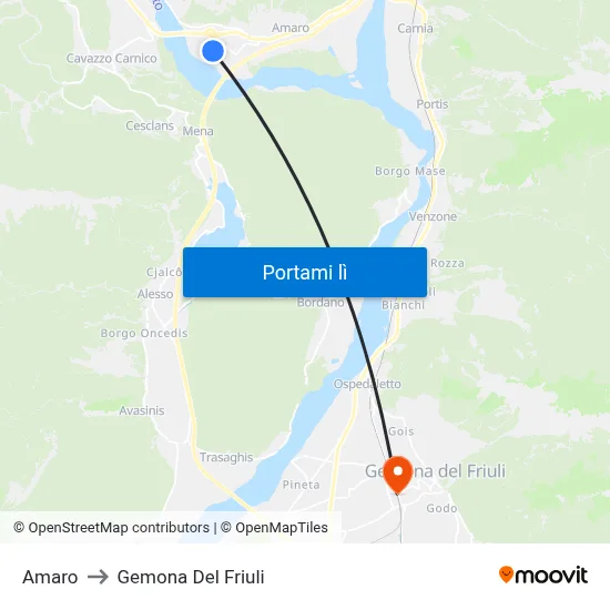 Amaro to Gemona Del Friuli map