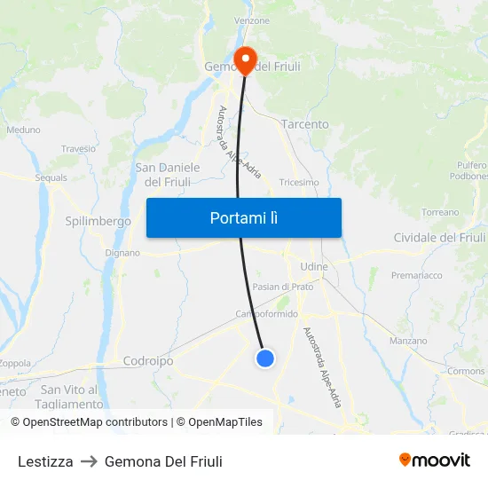 Lestizza to Gemona Del Friuli map