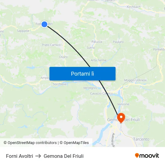 Forni Avoltri to Gemona Del Friuli map