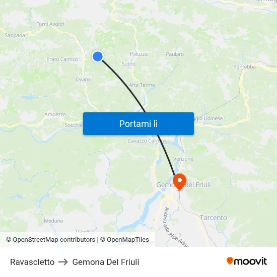 Ravascletto to Gemona Del Friuli map