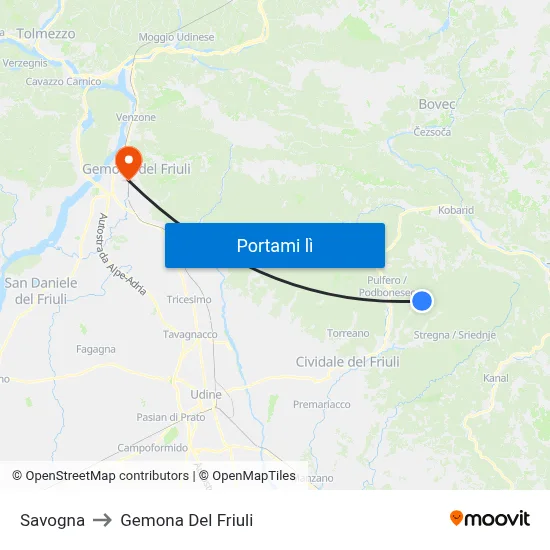 Savogna to Gemona Del Friuli map