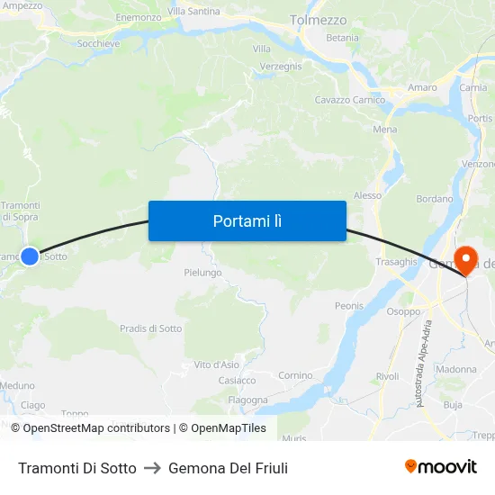 Tramonti Di Sotto to Gemona Del Friuli map