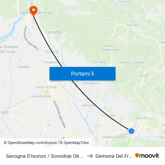 Savogna D'Isonzo / Sovodnje Ob Soči to Gemona Del Friuli map