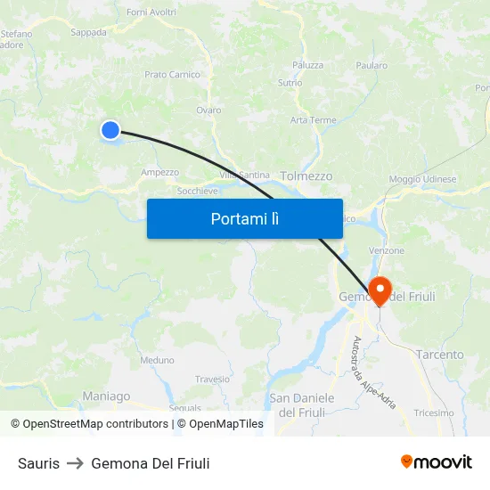 Sauris to Gemona Del Friuli map