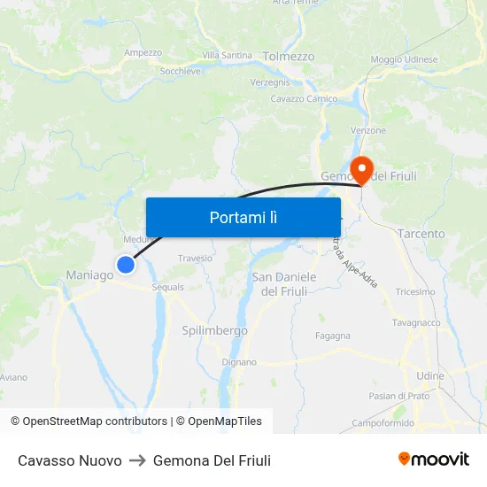 Cavasso Nuovo to Gemona Del Friuli map