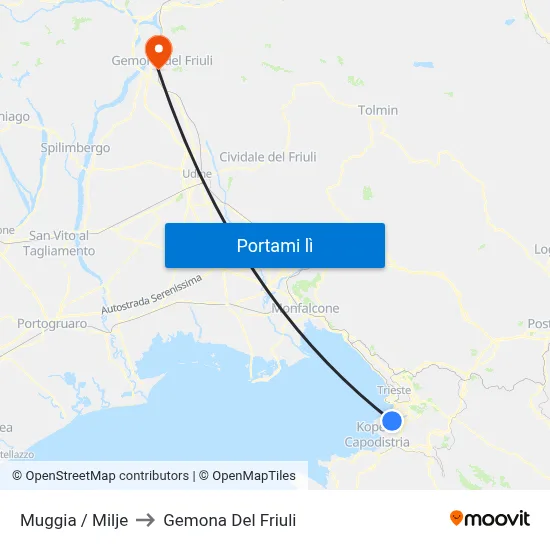 Muggia / Milje to Gemona Del Friuli map