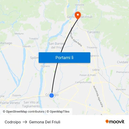 Codroipo to Gemona Del Friuli map