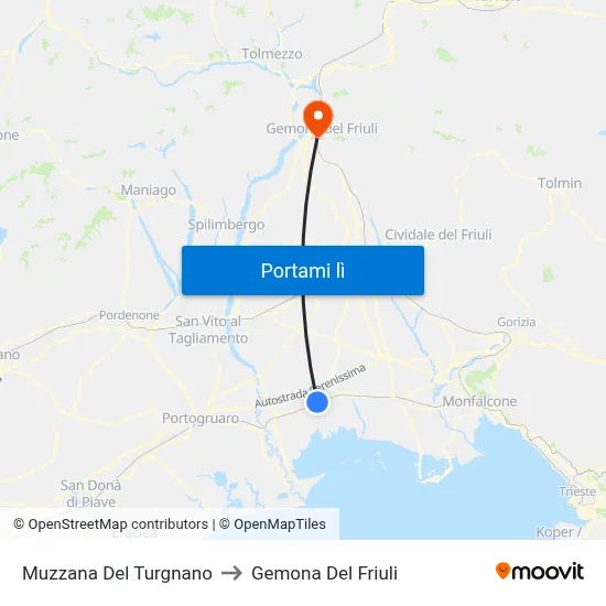 Muzzana Del Turgnano to Gemona Del Friuli map