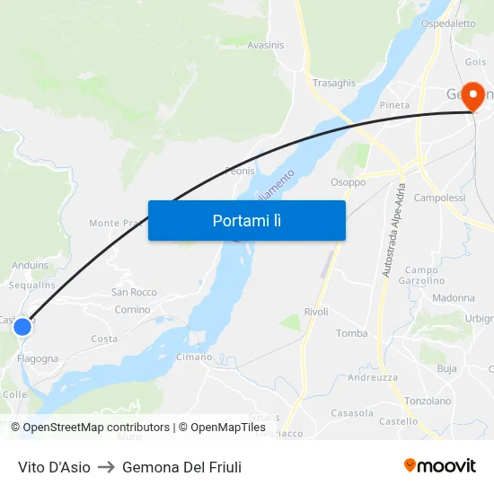 Vito D'Asio to Gemona Del Friuli map