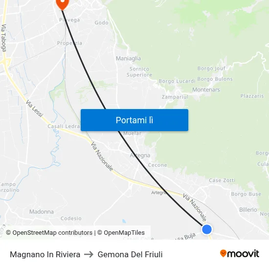 Magnano In Riviera to Gemona Del Friuli map