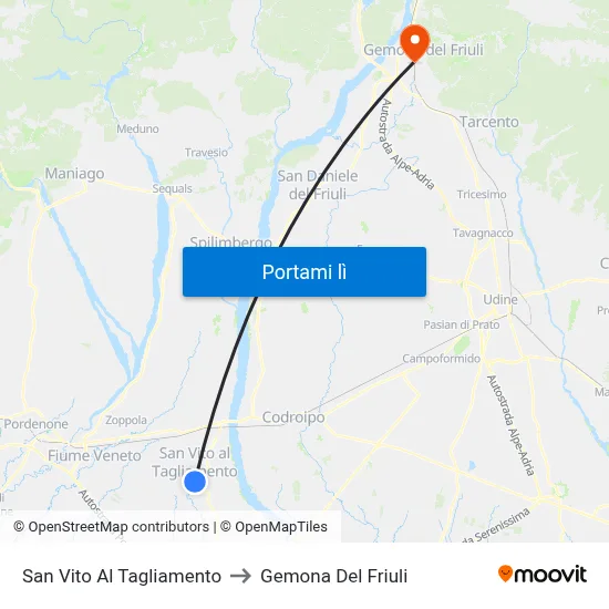 San Vito Al Tagliamento to Gemona Del Friuli map