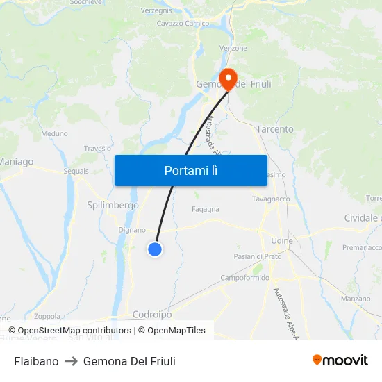 Flaibano to Gemona Del Friuli map