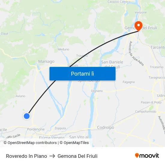 Roveredo In Piano to Gemona Del Friuli map