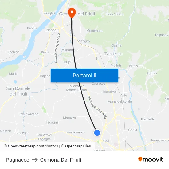 Pagnacco to Gemona Del Friuli map