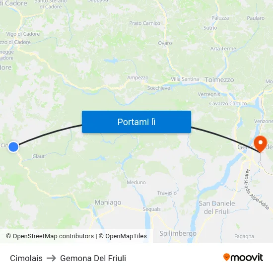 Cimolais to Gemona Del Friuli map