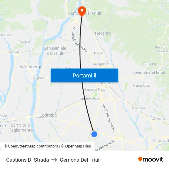 Castions Di Strada to Gemona Del Friuli map