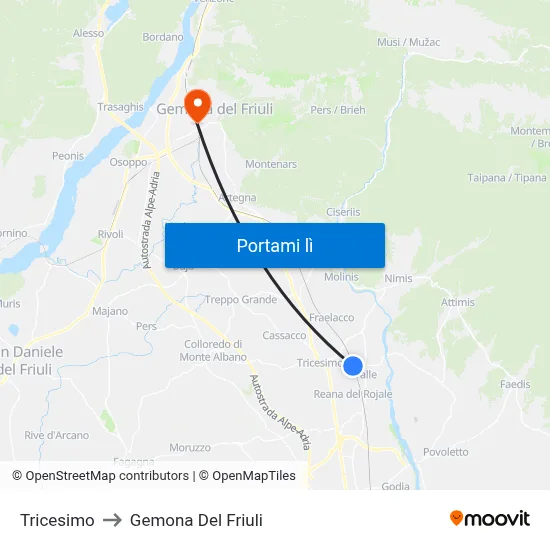 Tricesimo to Gemona Del Friuli map