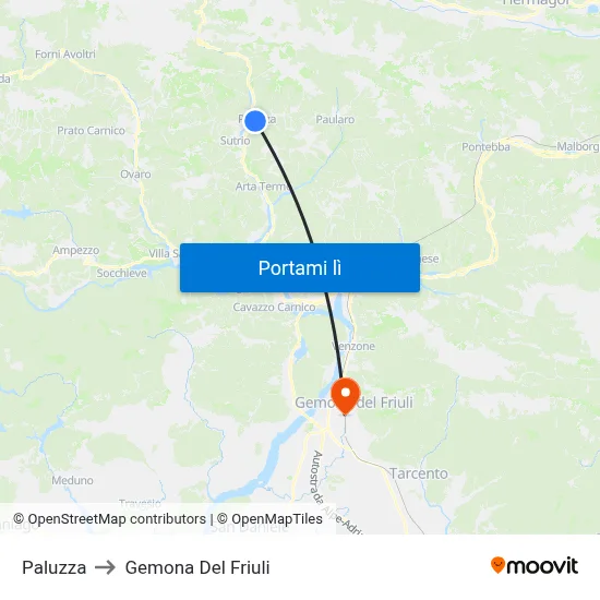 Paluzza to Gemona Del Friuli map