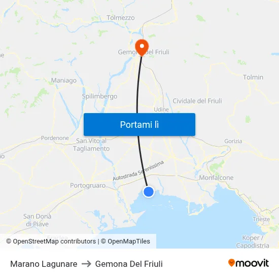 Marano Lagunare to Gemona Del Friuli map