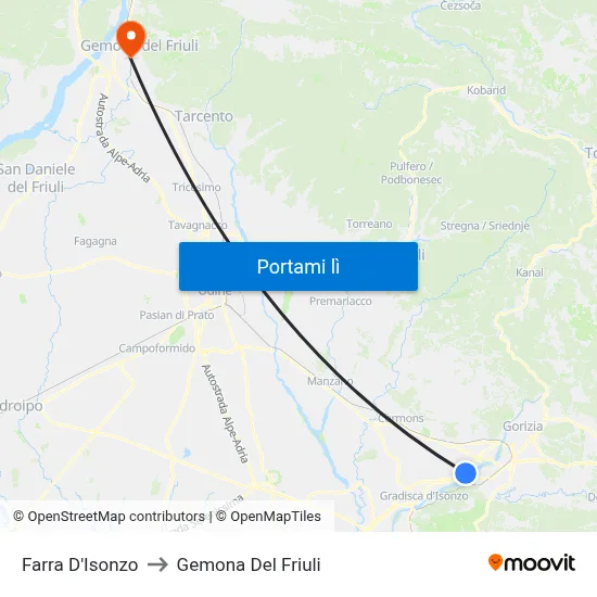 Farra D'Isonzo to Gemona Del Friuli map