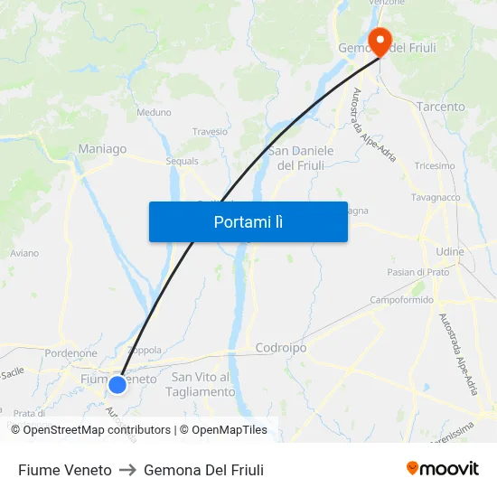 Fiume Veneto to Gemona Del Friuli map