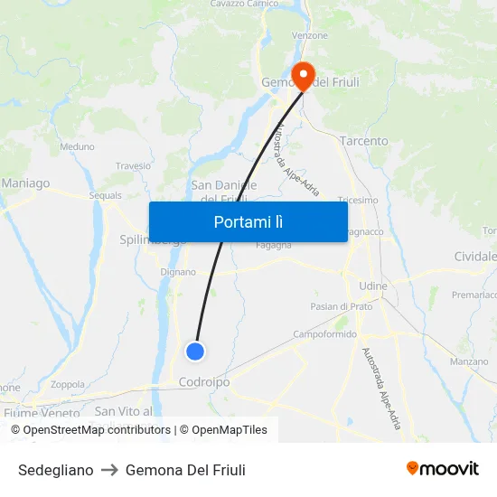 Sedegliano to Gemona Del Friuli map
