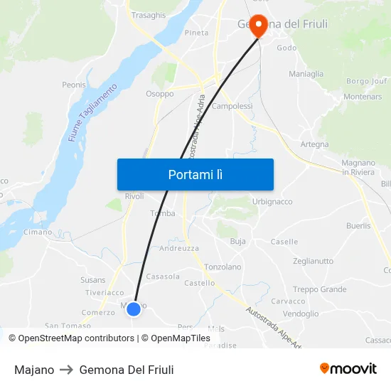 Majano to Gemona Del Friuli map