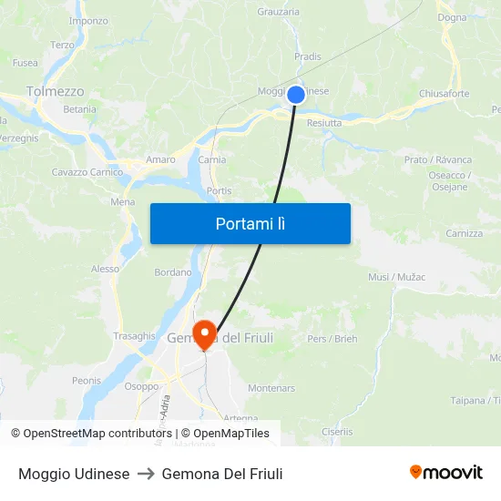 Moggio Udinese to Gemona Del Friuli map