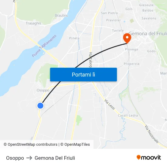 Osoppo to Gemona Del Friuli map