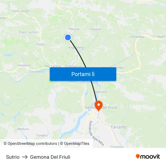 Sutrio to Gemona Del Friuli map