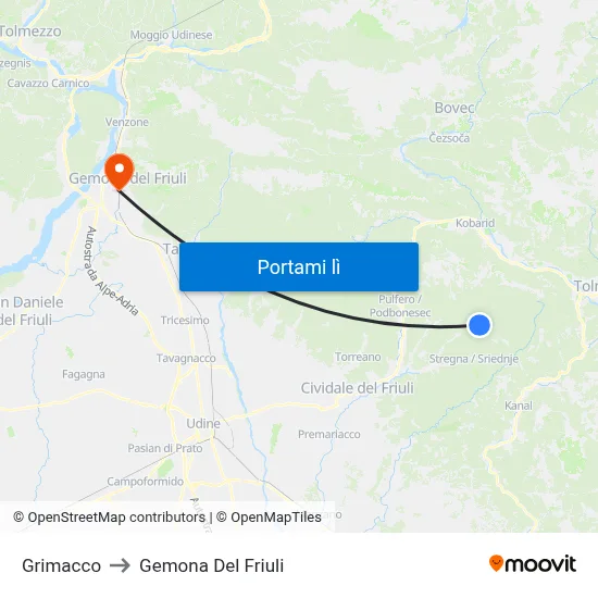 Grimacco to Gemona Del Friuli map