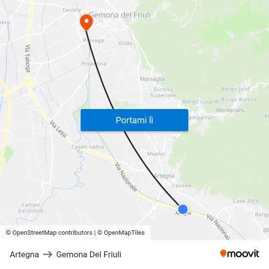 Artegna to Gemona Del Friuli map